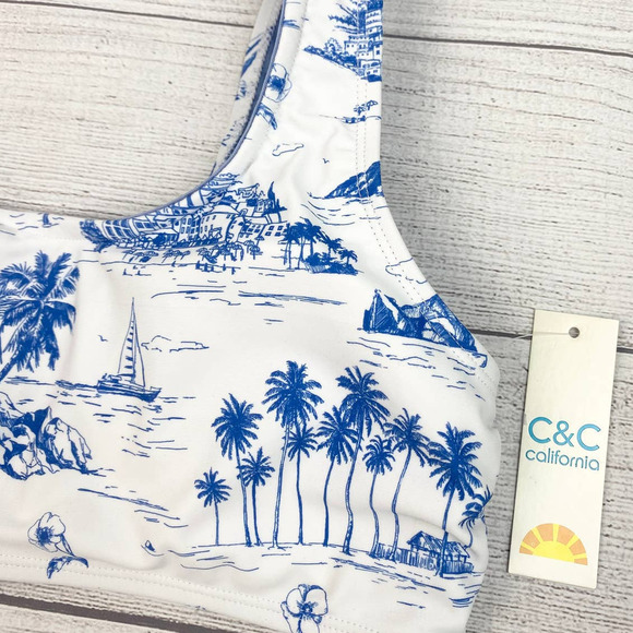 NEW Ladies C&C California Toile Days Beach Print One Shoulder Bikini Top LG - Picture 5 of 8